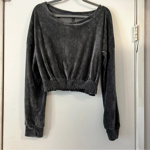 SAVVI Natasha Velour Velvet Sweater Cinched Gray Soft Large - Picture 2 of 8